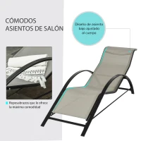 Outsunny Set de 2 Tumbonas Jardín Exterior con Mesa Auxiliar de Vidrio Templado Tumbonas con Reposabrazos para Patio Terraza Gris(m-4)