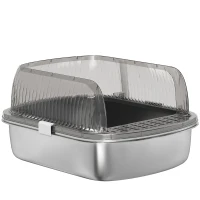 PawHut Lettiera per Gatti Coperta Chiusa con Vassoio in Acciaio Inox Pareti Alte Paletta e Area per Caduta di Sabbia Grigio(m-5)