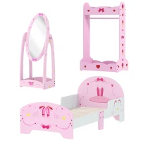 AIYAPLAY Kids Bed with Safety Rails, Kids Clothes Rail, Kids Full Length Mirror, 3 Piece Kids Furniture Set for Bedroom, Pink(m-11)
