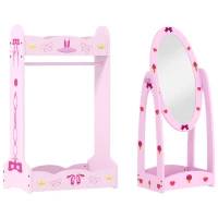 AIYAPLAY Kids Clothes Rail, Kids Dressing Mirror with 360° Rotating, 2 Piece Kids Furniture Set with Storage Shelves, Pink(m-1)