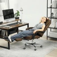 Vinsetto Bürostuhl mit höhenverstellbarer Rückenlehne, neigbarem Dossier, klappbarer Fußstütze und gepolsterten Armlehnen in Braun(m-4)