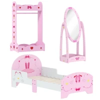 AIYAPLAY Kids Bed with Safety Rails, Kids Clothes Rail, Kids Full Length Mirror, 3 Piece Kids Furniture Set for Bedroom, Pink(m-1)