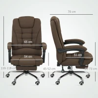 Vinsetto Fauteuil de bureau avec hauteur réglable, dossier inclinable, repose-pied et accoudoirs rembourrés, marron(m-3)