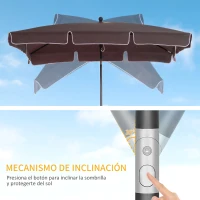 Outsunny Sombrilla de Terraza de Aluminio 198x130x245 cm Parasol de Jardín Rectangular con Función de Inclinación Café(m-4)