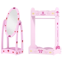 AIYAPLAY Kids Clothes Rail, Kids Dressing Mirror with 360° Rotating, 2 Piece Kids Furniture Set with Storage Shelves, Pink(m-11)
