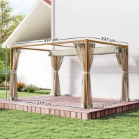 Outsunny Pérgola de Jardim 4x3 m Pérgola para Exterior com Teto Retrátil e Mosquiteiros Laterais para Terraço Pátio Natural(m-3)