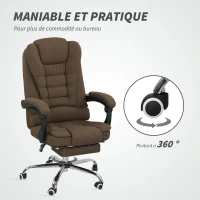 Vinsetto Fauteuil de bureau avec hauteur réglable, dossier inclinable, repose-pied et accoudoirs rembourrés, marron(m-7)