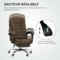 Vinsetto Fauteuil de bureau avec hauteur réglable, dossier inclinable, repose-pied et accoudoirs rembourrés, marron(m-4)