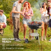Outsunny Portable Round Kettle Charcoal Grill BBQ Smoker with Lid Outdoor Heat Control Party Patio Barbecue Garden(m-4)