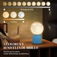 HOMCOM Juego de 3 Lámparas de Mesita de Noche 3D con 3 Colores Brillo Ajustable en 10 Niveles Conexión USB Blanco(m-5)