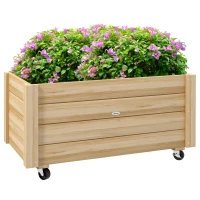 Outsunny Jardinera de Madera de Exterior con Orificios de Drenaje y Malla Geotextil para Flores Plantas 89x48x47 cm Natural(m-10)