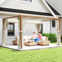 Outsunny Pérgola de Jardim 4x3 m Pérgola para Exterior com Teto Retrátil e Mosquiteiros Laterais para Terraço Pátio Natural(m-8)