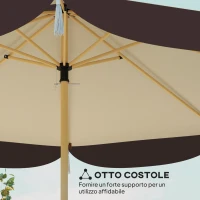 Outsunny Ombrellone da Giardino Ø2.6 m con Copertura UV50+, Presa d'Aria e 8 Stecche, Beige(m-7)