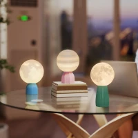 HOMCOM Juego de 3 Lámparas de Mesita de Noche 3D con 3 Colores Brillo Ajustable en 10 Niveles Conexión USB Blanco(m-7)