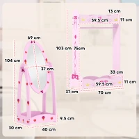 AIYAPLAY Kids Clothes Rail, Kids Dressing Mirror with 360° Rotating, 2 Piece Kids Furniture Set with Storage Shelves, Pink(m-3)