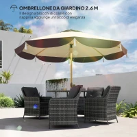 Outsunny Ombrellone da Giardino Ø2.6 m con Copertura UV50+, Presa d'Aria e 8 Stecche, Beige(m-4)