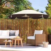Outsunny Ombrellone da Giardino Ø2.6 m con Copertura UV50+, Presa d'Aria e 8 Stecche, Beige(m-9)