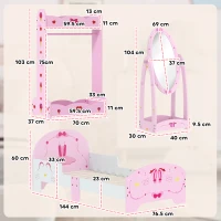 AIYAPLAY Kids Bed with Safety Rails, Kids Clothes Rail, Kids Full Length Mirror, 3 Piece Kids Furniture Set for Bedroom, Pink(m-3)