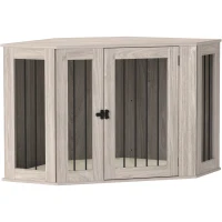 PawHut Dog Crate Furniture Side Table, with Cushion, 122 x 61 x 71cm - Walnut Brown(m-1)