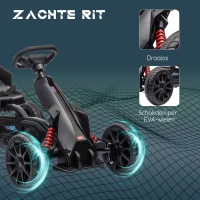 HOMCOM Go-Kart Kinderrijtuig met Verstelbare Zitting, Trapvoertuig, Trapauto met Handrem, 3-8 Jaar, Buiten, Zwart(m-6)