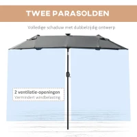 Outsunny dubbele zonwering, terrasscherm, kantelbaar, met zonnepaneel, 35 LED's, stalen frame, grijs, 2,95 x 1,50 x 2,19 m(m-6)