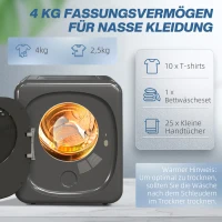 HOMCOM Suszarka do Ubrań z Dezynfekcją UV, Kompaktowa Budowa, 4 kg Pojemności, Stal Nierdzewna, Szary(m-5)