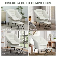 HOMCOM Sillón de Salón con Otomana Sillón de Relax con Bolsillos Laterales y Patas de Acero para Sala de Estar Dormitorio Crema(m-6)