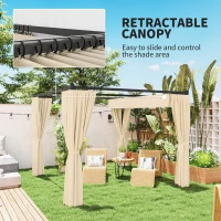 Outsunny 3 x 3m Retractable Roof Pergola, with Curtains - Khaki(m-4)