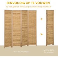 HOMCOM 4-delig Opvouwbare Privacywand, 160 x 170 cm, Bamboe Ruimteverdeler voor Woonkamer, Slaapkamer, Natuur(m-6)