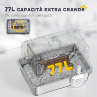 PawHut Lettiera per Gatti Chiusa con Vassoio in Acciaio, Paletta e Sacchetti Filtranti, in PP, 40.5x60.5x41.5 cm(m-7)