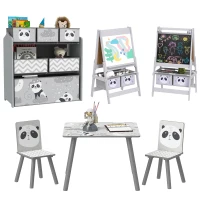 ZONEKIZ Kids Table and Chairs, Kids Storage Unit and Kids Easel Set, Cute Animal Design Kids Activity Furniture Set for Ages 3-8 Years, Grey(m-10)