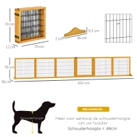PawHut Hondenhek, Opvouwbaar, 432 x 36 x 70 cm, Dennenhout, Geel(m-3)