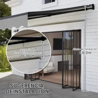 Outsunny Toldo Retráctil de Aluminio para Ventanas y Puertas con Protección UV30+ y Inclinación Ajustable 360x220 cm Gris(m-7)
