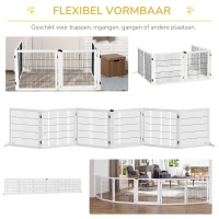 PawHut Veiligheidshek voor Honden, Opvouwbaar, 432 x 36 x 70 cm, Dennenhout, Wit(m-7)