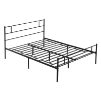 HOMCOM King Metal Bed Frame Solid Bedstead Base with Headboard and Footboard, Metal Slat Support and Underbed Storage Space, Bedroom Furniture, Black(m-1)