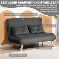 HOMCOM 2-Sitzer-Schlafsofa, Bettsofa, in Bett umwandelbare Couch, verstellbare Rückenlehne, Stoffbezug, Metallrahmen, Grau(m-6)