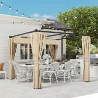 Outsunny Pergola da Giardino con Tetto Retrattile e Tende, in Metallo e Poliestere, 300x300x227 cm, Beige(m-8)