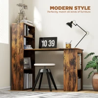 HOMCOM 120cm Computer Desk, Wooden PC Laptop Table with 6-Tier Storage Bookshelves, Home Office Working Study Desk, Writing Workstation, Rustic Brown Wood-Effect(m-4)