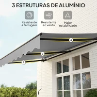 Outsunny Toldo Manual Retrátil 360x220 cm Toldo para Balcão com Manivela de Alumínio e Proteção UV30+ Toldo Enrolável de Exterior Cinza(m-4)