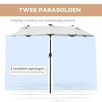 Outsunny dubbele zonwering, terrasscherm, kantelbaar, met zonnepaneel, 35 LED's, stalen frame, beige, 2,95 x 1,50 x 2,19 m(m-6)