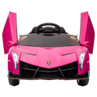 HOMCOM Elektro Kinderauto, lizenzierter Lamborghini Veneno, 3-7 km/h, Flügeltüren, Musikplayer, Fernsteuerung, pink(m-10)