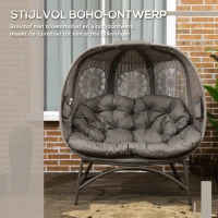 Outsunny tuinstoel 2 zits, rieten stoel met opvouwbare mand, kussens, staal(m-4)