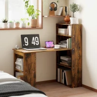 HOMCOM 120cm Computer Desk, Wooden PC Laptop Table with 6-Tier Storage Bookshelves, Home Office Working Study Desk, Writing Workstation, Rustic Brown Wood-Effect(m-2)