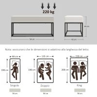 HOMCOM Panca da Ingresso Moderno in Acciaio, Spugna e Tessuto Vellutato con Piedini Regolabili, 94x42x44 cm, Crema(m-3)