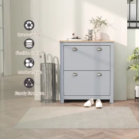 HOMCOM 2 Drawer Shoe Cabinet Modern Narrow Shoe Cupboard Hallway Wooden Storage Organiser with Flip Doors Adjustable Shelf for 6-12 Pairs, Grey(m-7)