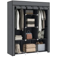 HOMCOM Fabric Wardrobe, with Rails and Shelves - Dark Grey(m-10)