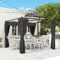 Outsunny 3 x 3(m) Retractable Pergola, Garden Gazebo Shelter with Curtains, for Grill, Patio, Deck, Charcoal Grey(m-8)