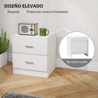 HOMCOM Mesilla de Noche con 2 Cajones Mesita Auxiliar para Salón Dormitorio Carga 30 kg 45x39,5x49 cm Blanco(m-6)