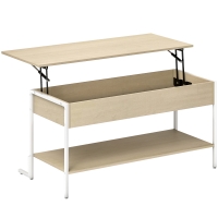 HOMCOM Mesa de Centro Elevable con Cierre Suave Espacio Oculto de Almacenaje y Estante Abierto 95x40x59 cm Natural y Blanco