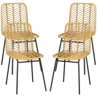 HOMCOM Lot de 4 chaises de salle à manger design bohème en résine tressée et piètement métal 44 x 58 x 85 cm jaune(m-11)